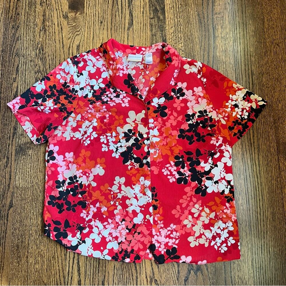 Alfred Dunner Floral Button Down Red Shirt Short Sleeve Vintage Women’s 20
